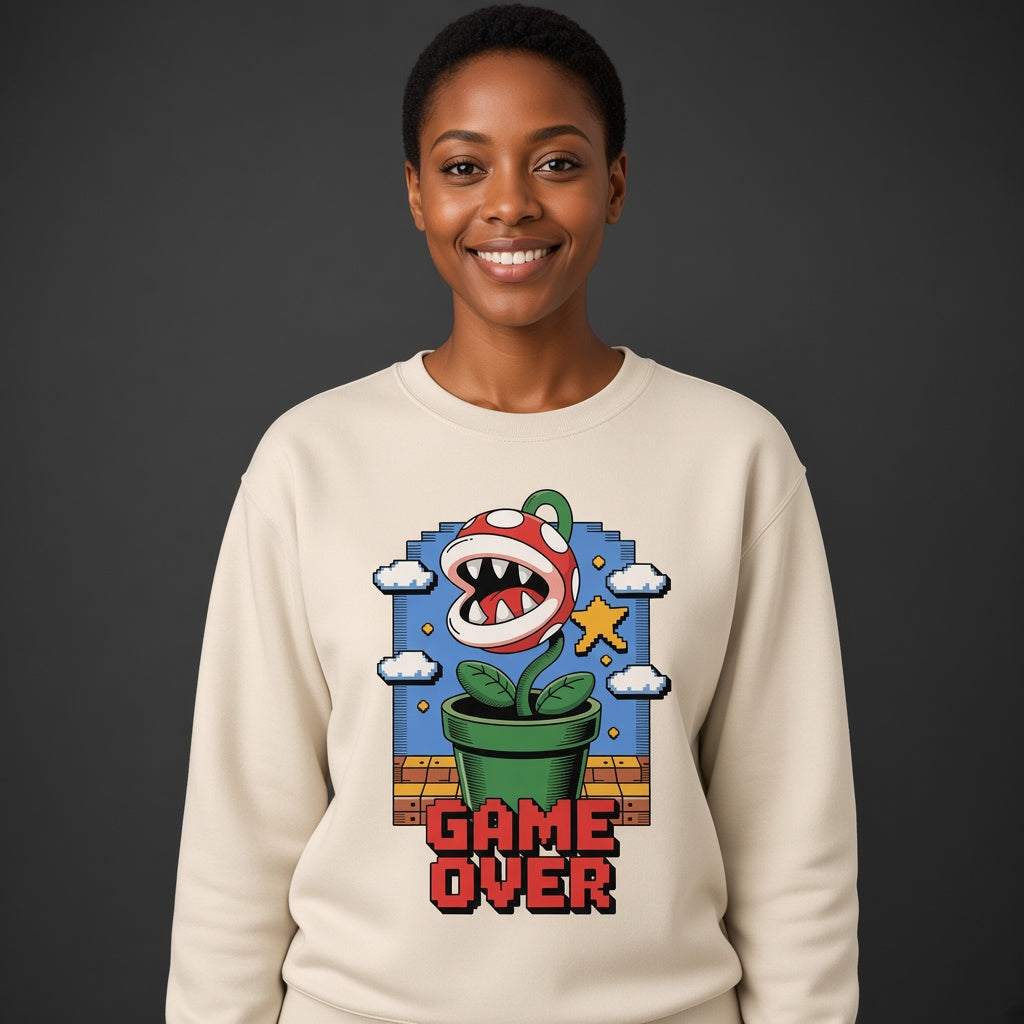 Game Over Funny Retro Pixel Plant Sweatshirt