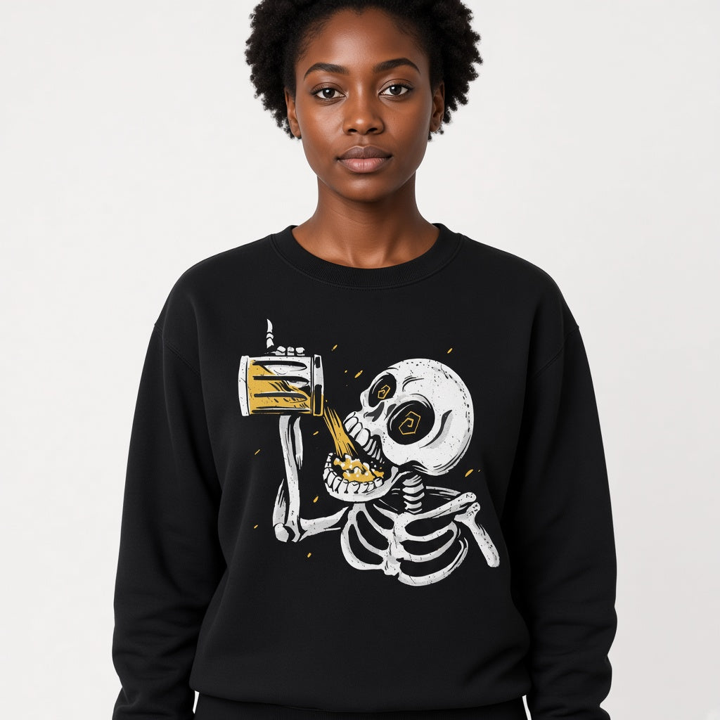 drinking skeleton sweatshirt, funny sweatshirt, graphic shirts, unisex tshirt, printed sweatshirt