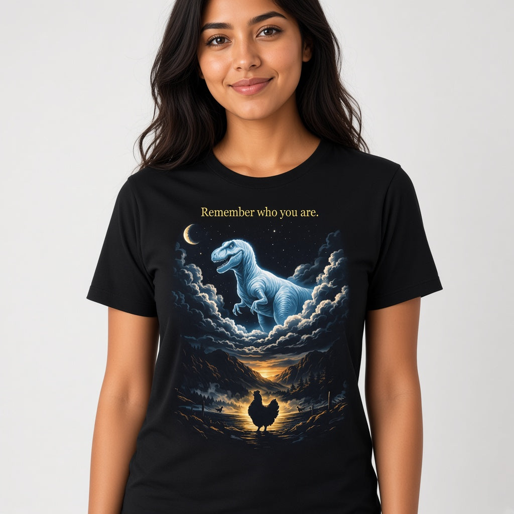 Remember Who You Are Funny Chicken and T-Rex T-Shirt