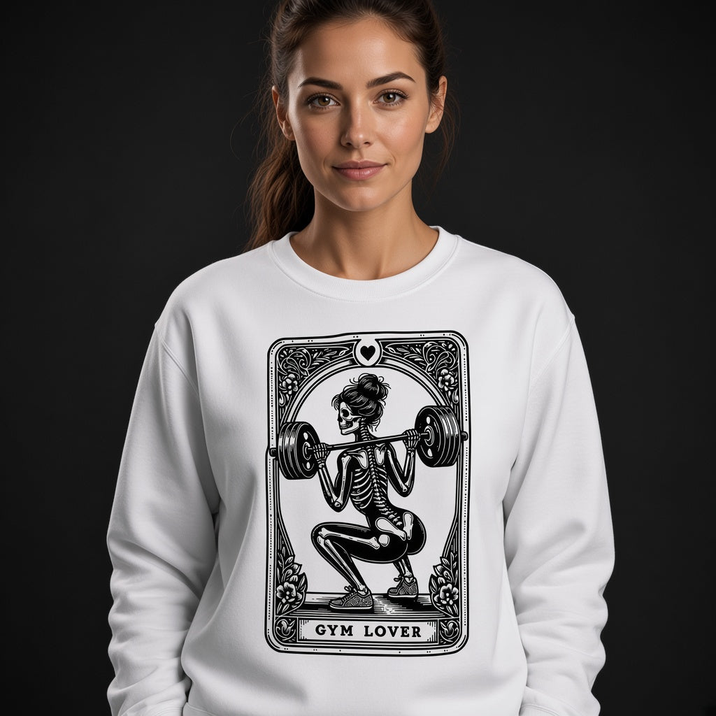 Funny Gym Lover Sweatshirt with a Squatting Skeleton