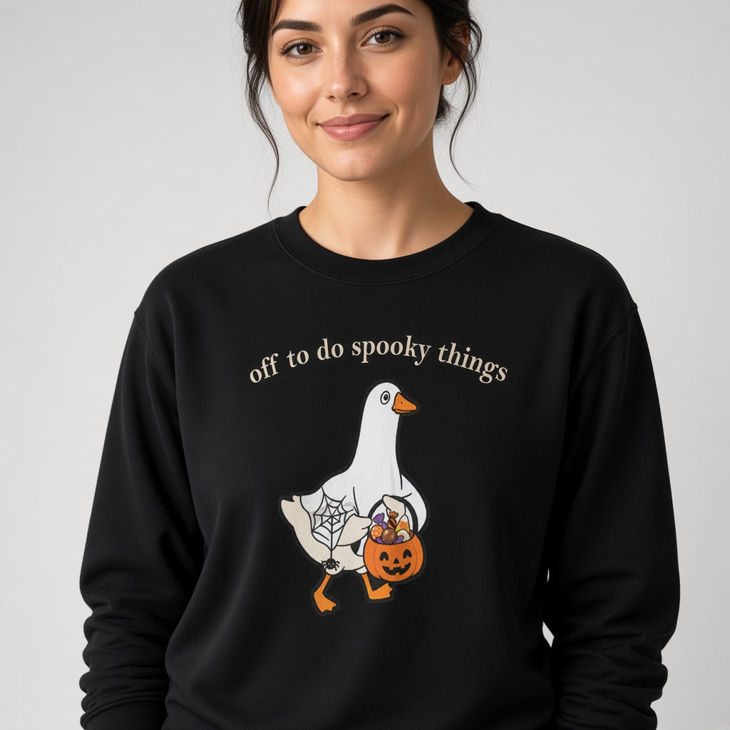 Off to Do Spooky Things Goose Sweatshirt, Funny Halloween