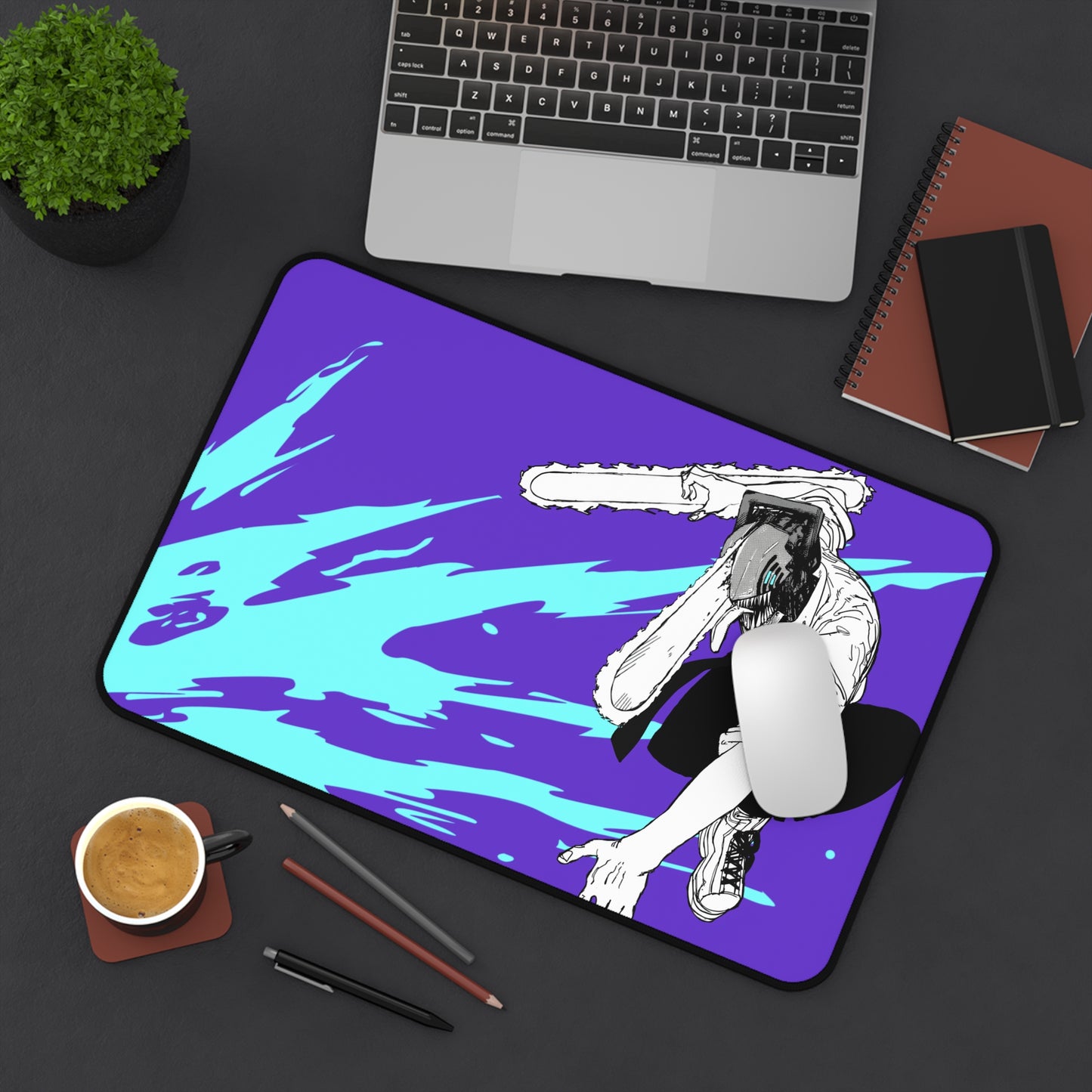 Man chainsaw purpleDesk Mat, Gaming keyboard matt, mousepad large, XXL extended deskpad mouse pad - Bolt Print