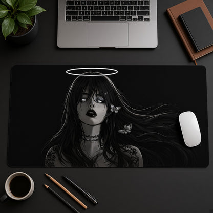 Gothic Anime Girl with a White Halo Desk Mat