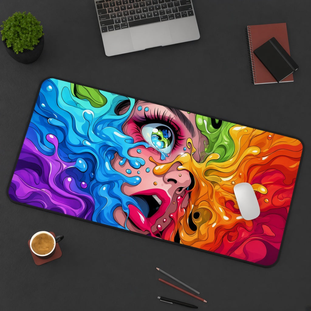 Colorful Paint Drip Pop Art Face Desk Mat