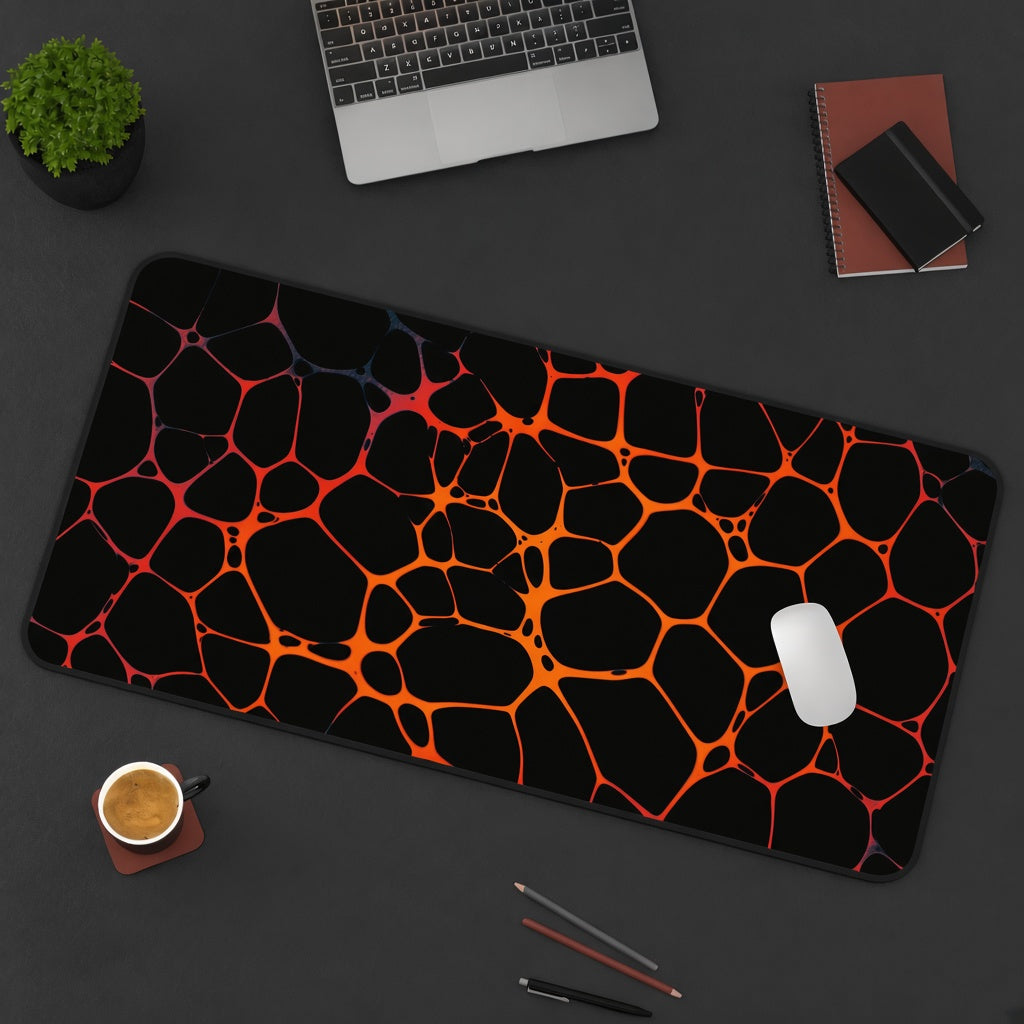Black and Orange Glowing Lava Cell Abstract Desk Mat