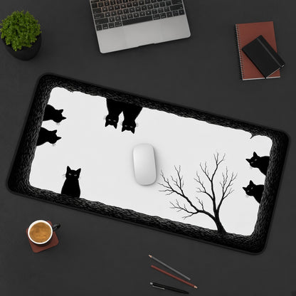 Black Cats in a Hollow Tree Desk Mat