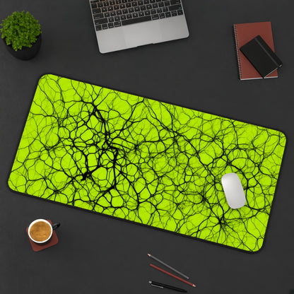 Neon Yellow and Black Neural Web Abstract Desk Mat