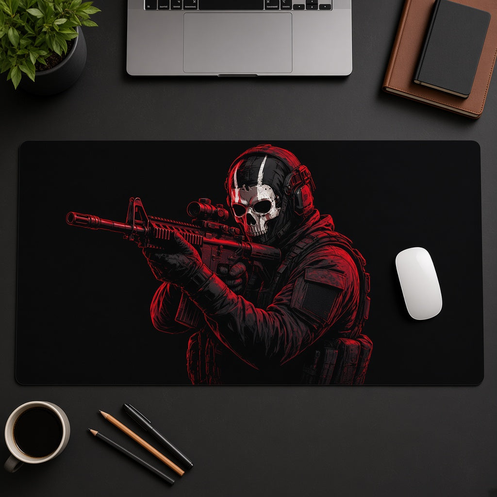 Red Skull Mask Tactical Soldier Desk Mat