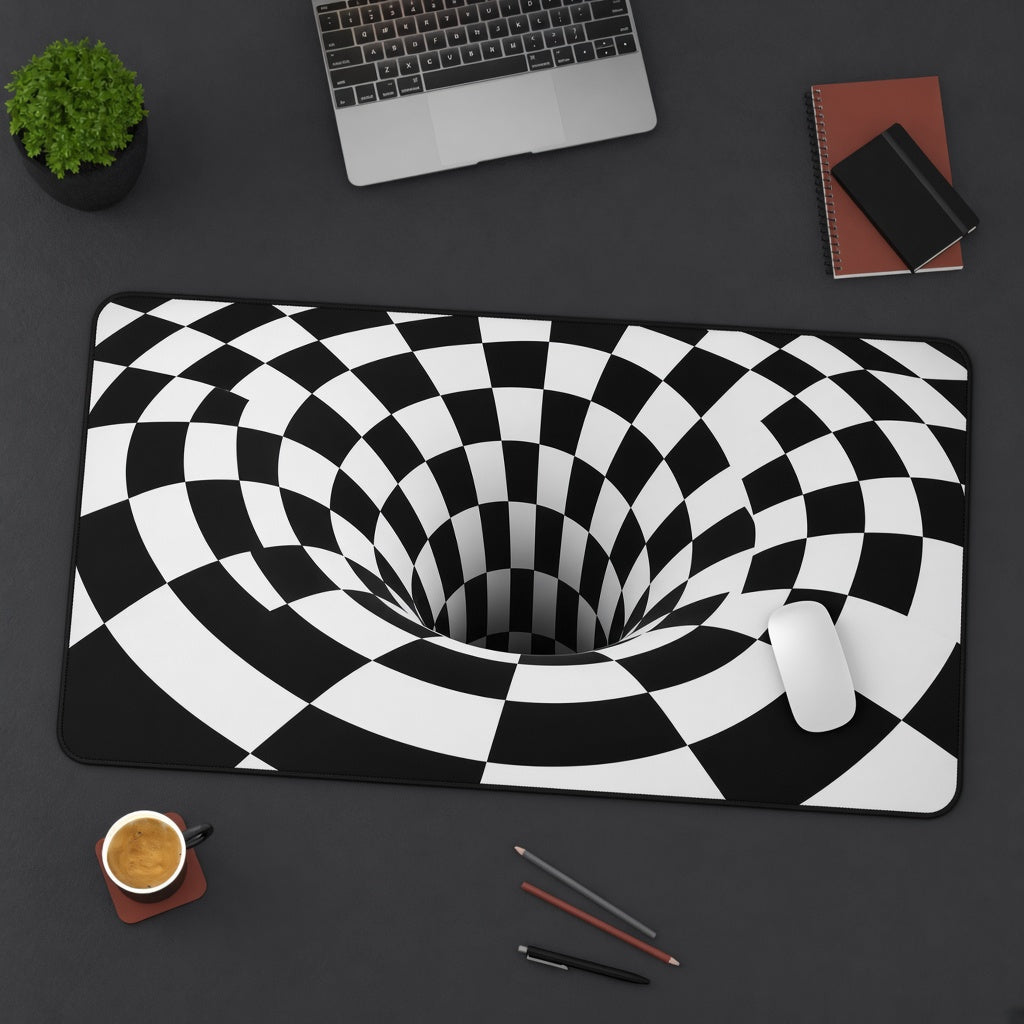 Black and White Checkerboard Tunnel Illusion Desk Mat