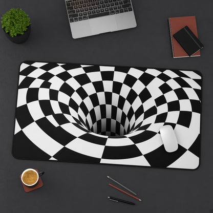 Black and White Checkerboard Tunnel Illusion Desk Mat