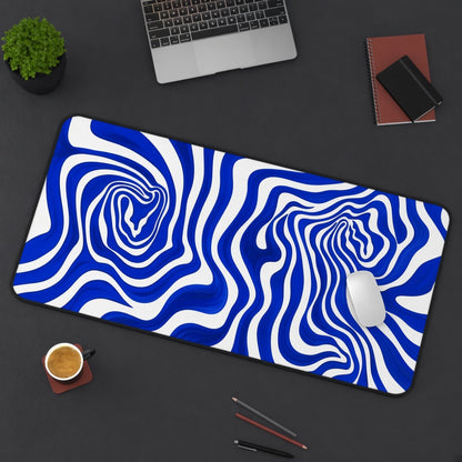 Blue and White Liquid Swirl Abstract Desk Mat