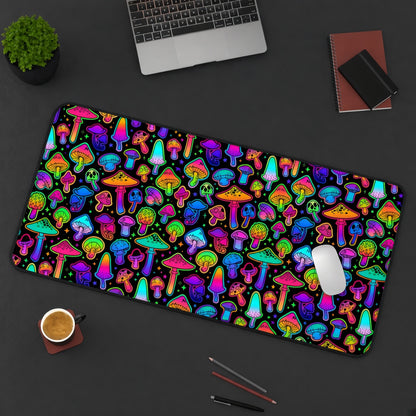 Colorful Neon Rainbow Mushroom Pattern Desk Mat
