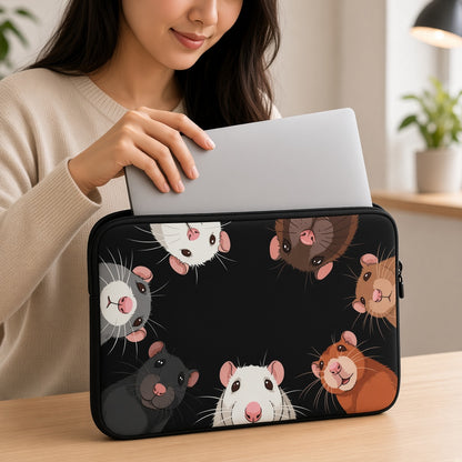 Cute Rats Peeking In on a Black Laptop Sleeve