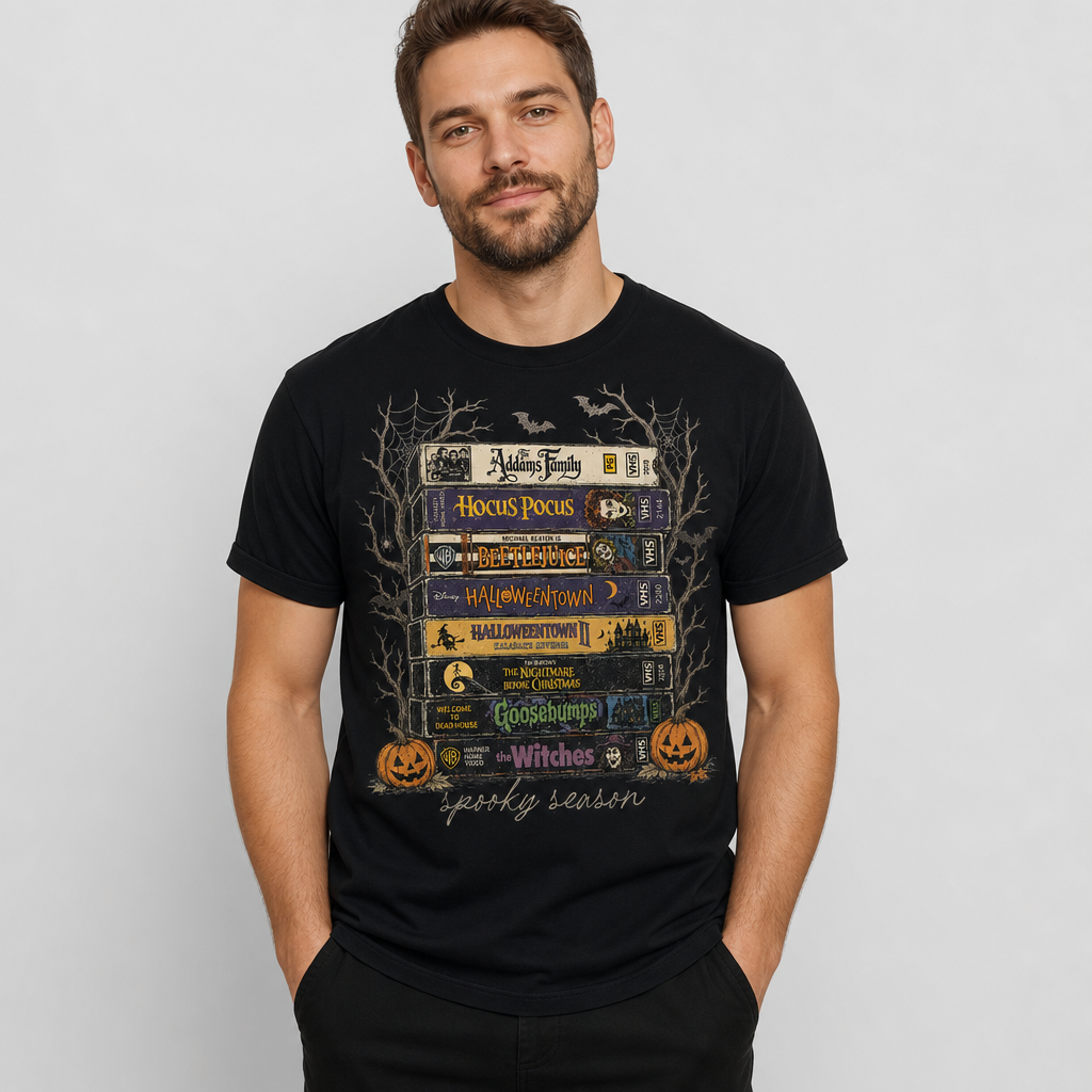 Spooky Season Halloween VHS Movie Stack T-Shirt