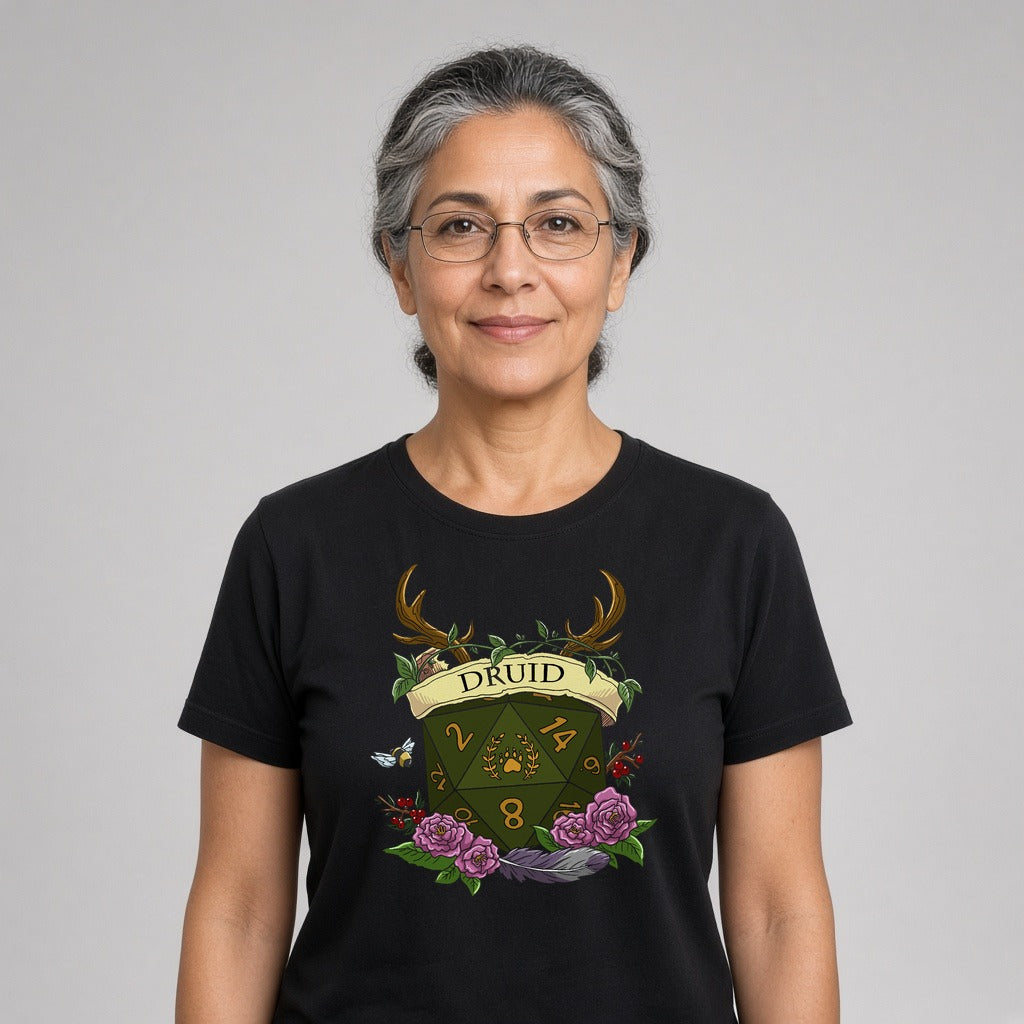 Floral Druid Dice Crest T-Shirt for D&D Players