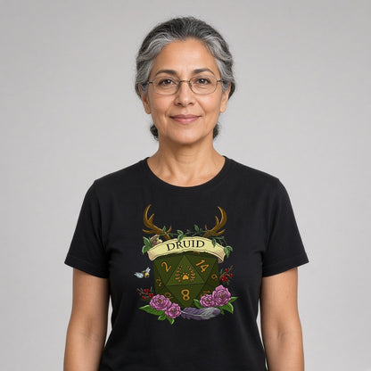 Floral Druid Dice Crest T-Shirt for D&D Players