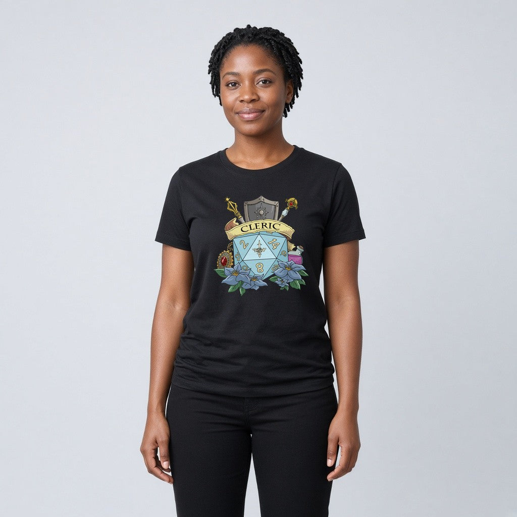 Cleric Dice Crest T-Shirt for D&D Players