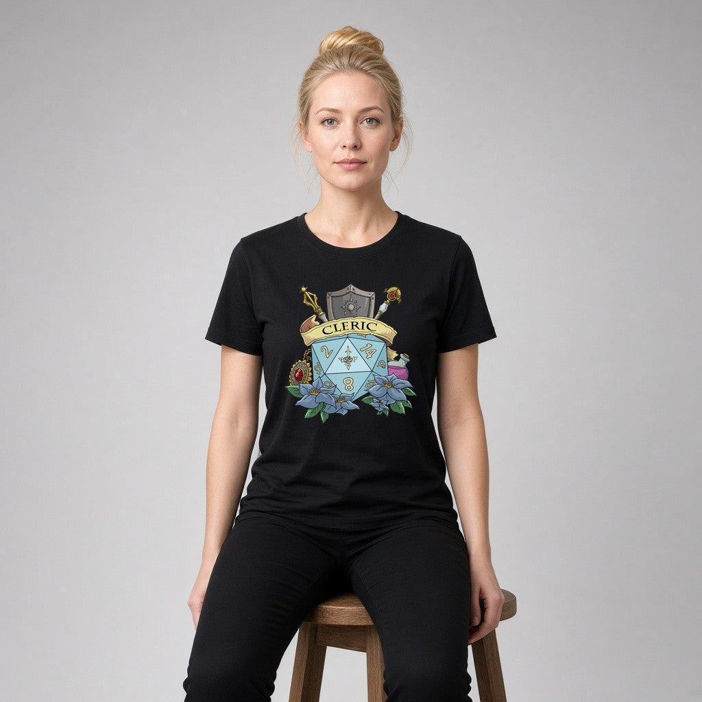 Cleric Dice Crest T-Shirt for D&D Players