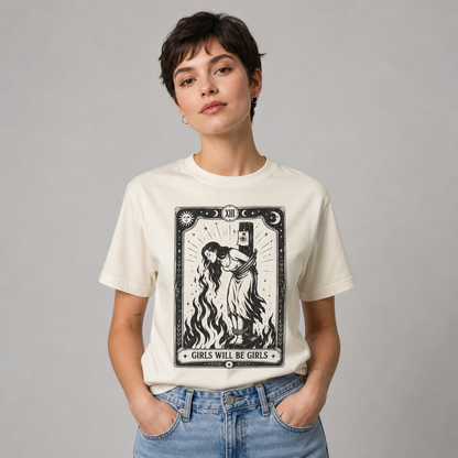 Girls Will Be Girls Witch With Cigarette Feminist Halloween Women's Rights T-Shirt