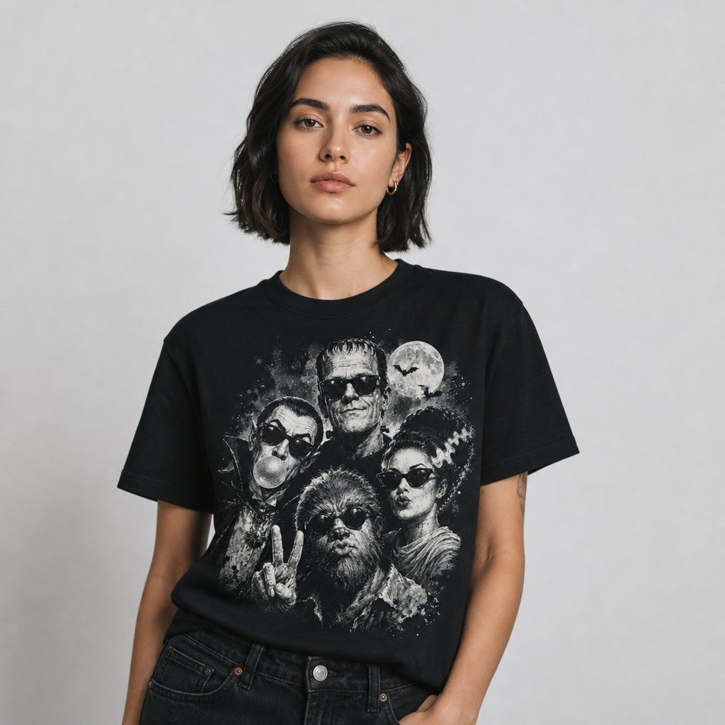 Retro Halloween Monster Selfie Frankenstein Werewolf Dracula Funny T-Shirt