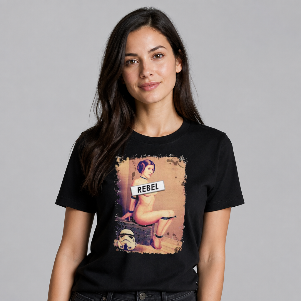 REBEL Funny Sci-Fi Princess Parody Pin Up T-Shirt