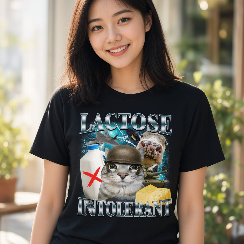 Lactose Intolerant Funny Cat Graphic T-Shirt