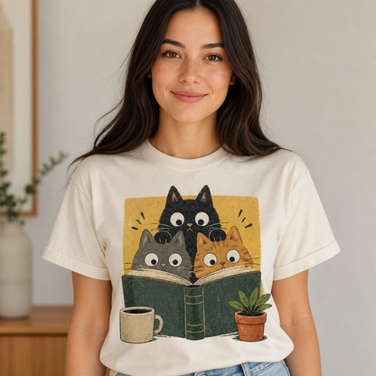 Retro Reading Cats T-Shirt