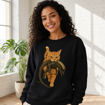 Funny Orange Cat Carrying an Alien Space Monster Sweatshirt