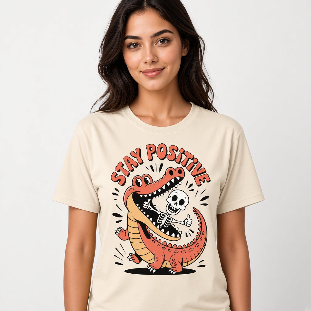 Stay Positive Funny Alligator Skeleton T-Shirt