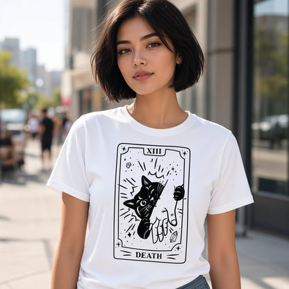 Funny Death Tarot T-Shirt with a Black Cat