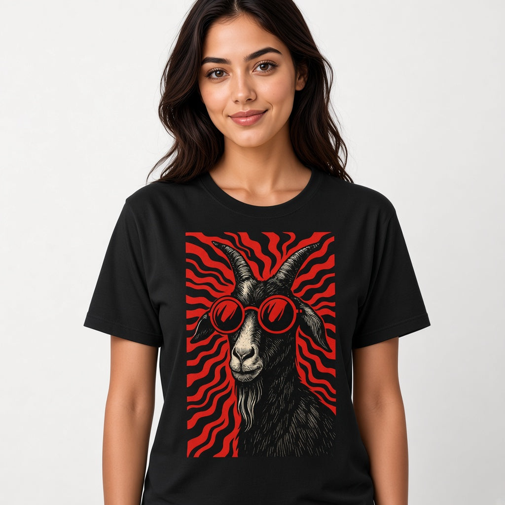 Cool Goat in Red Sunglasses Retro T-Shirt