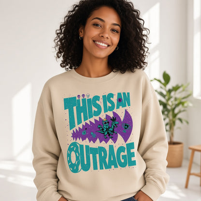 This Is an Outrage Funny Grumpy Cat Riding a T-Rex Sweatshirt