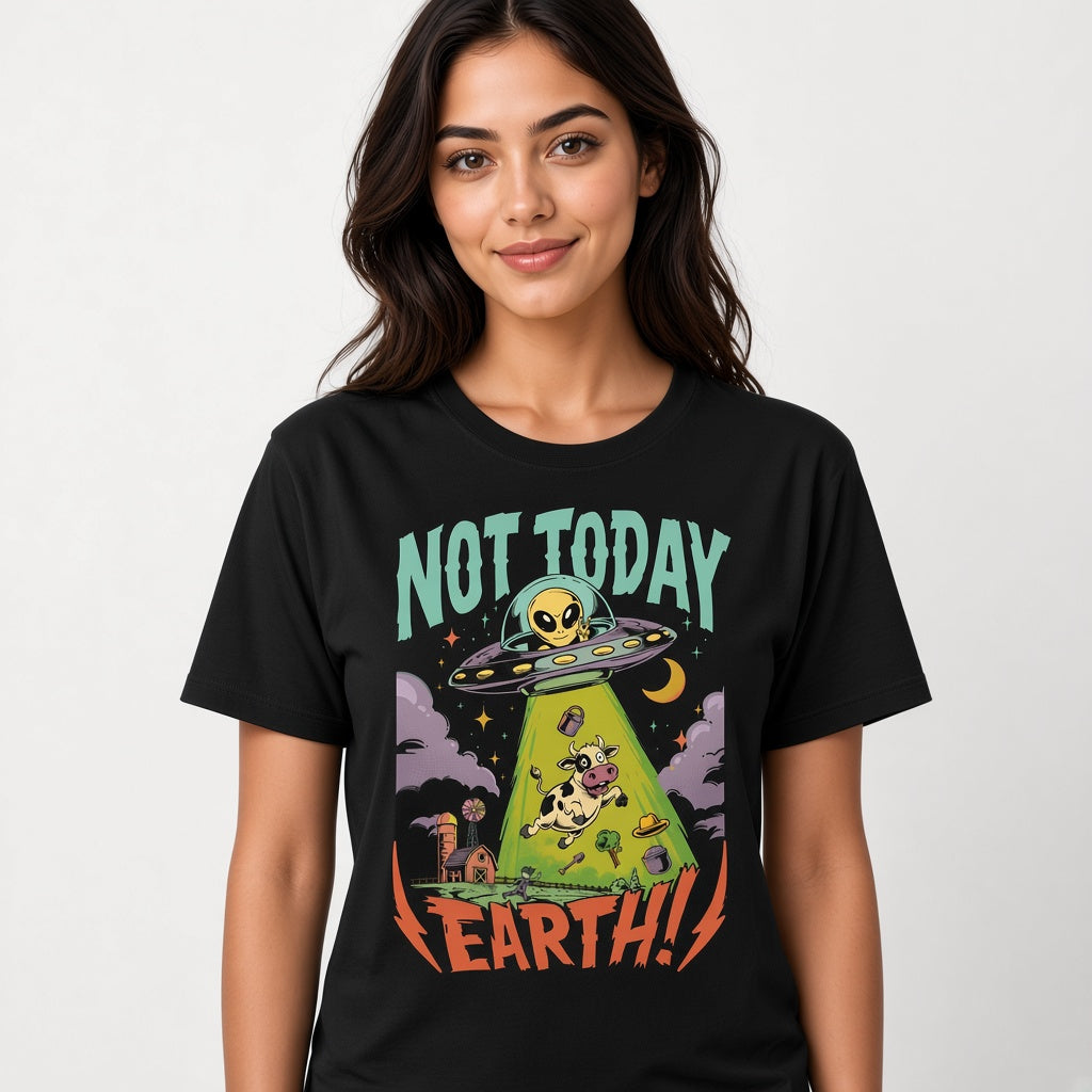 Not Today Earth Funny Alien UFO T-Shirt