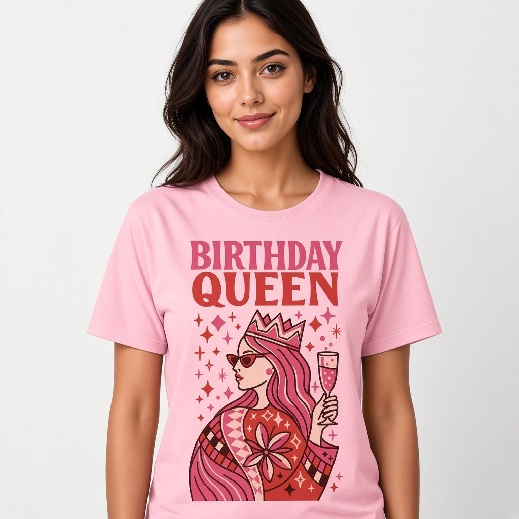 Birthday Queen Funny Pink Crown T-Shirt