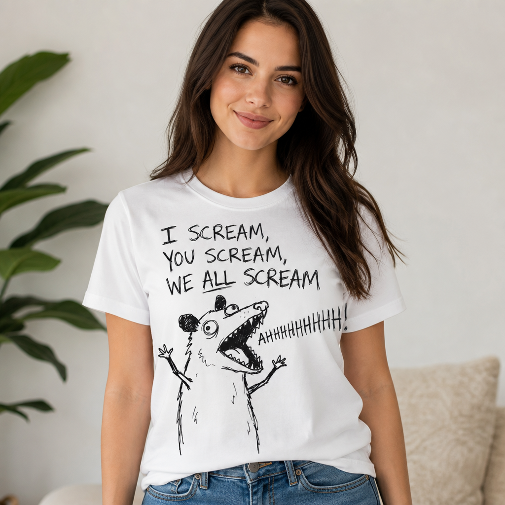 I Scream You Scream We All Scream Funny Opossum Dark Humor T-Shirt