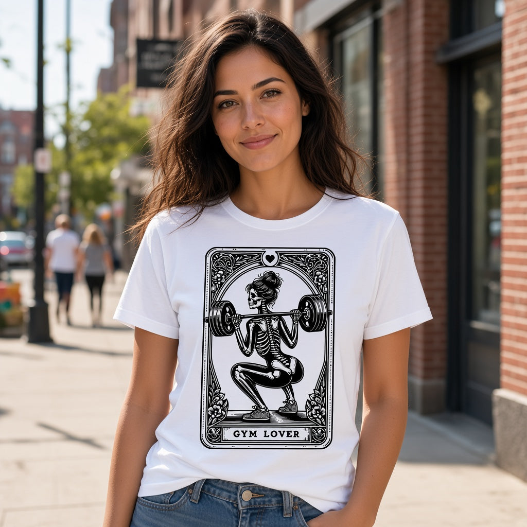 Funny Gym Lover T-Shirt with a Squatting Skeleton