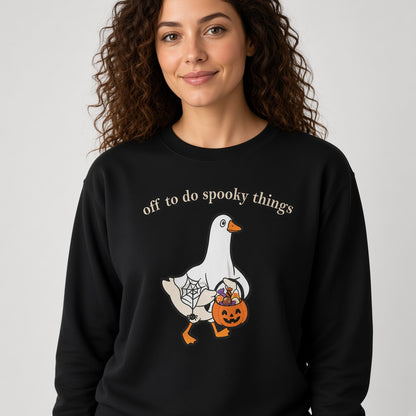 Off to Do Spooky Things Goose Sweatshirt, Funny Halloween