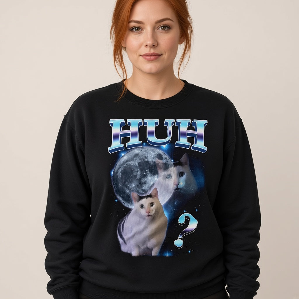 Funny Kitten HUH Meme Sweatshirt Gift for Women and Men