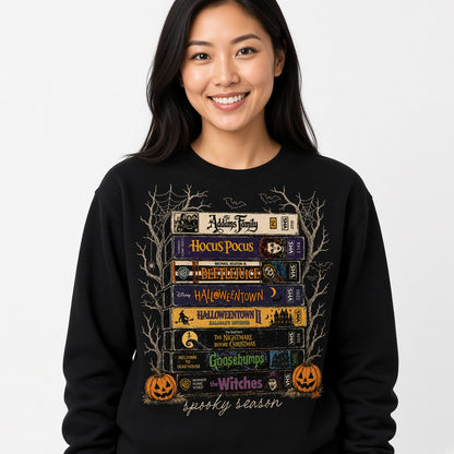 Spooky Season Halloween VHS Movie Stack Sweatshirt