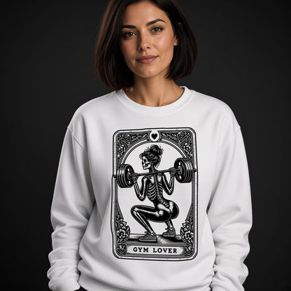 Funny Gym Lover Sweatshirt with a Squatting Skeleton