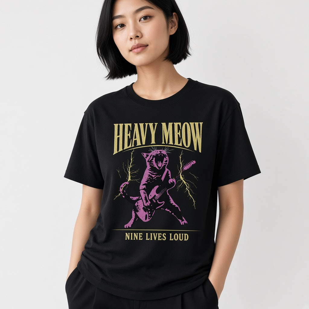 Funny Purple Cat Playing an Electric Guitar T-Shirt