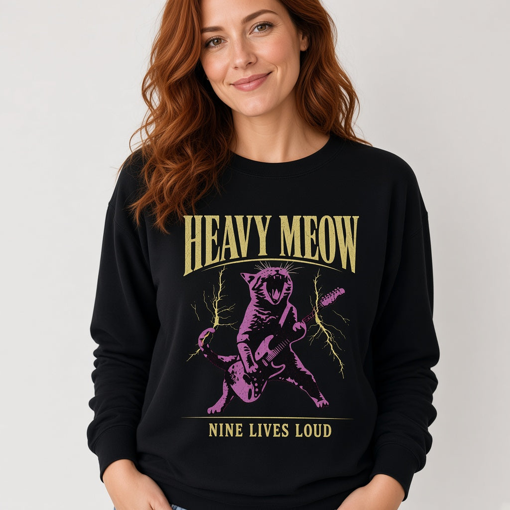 Funny Purple Cat Playing an Electric Guitar Sweatshirt