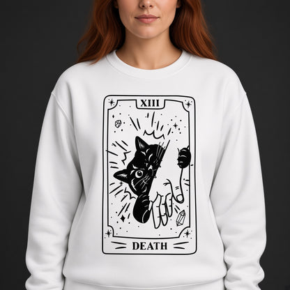 Funny Death Tarot Sweatshirt with a Black Cat