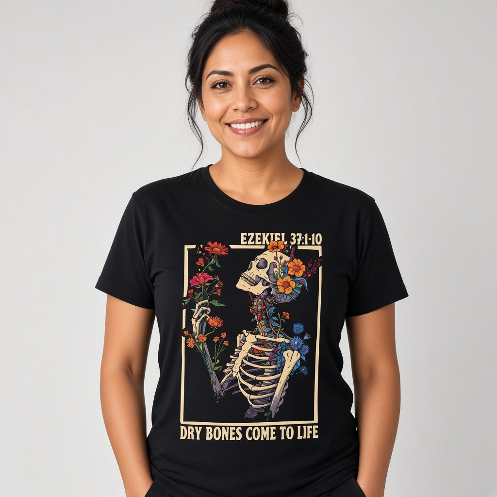 Ezekiel 37 Dry Bones Come to Life Christian Floral Skeleton T-Shirt