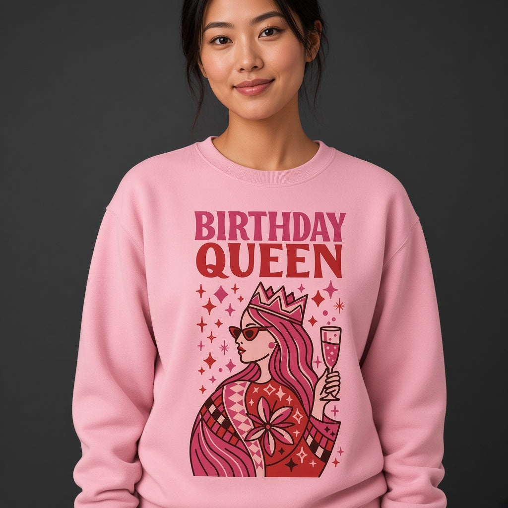 Birthday Queen Funny Pink Crown Sweatshirt