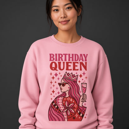 Birthday Queen Funny Pink Crown Sweatshirt