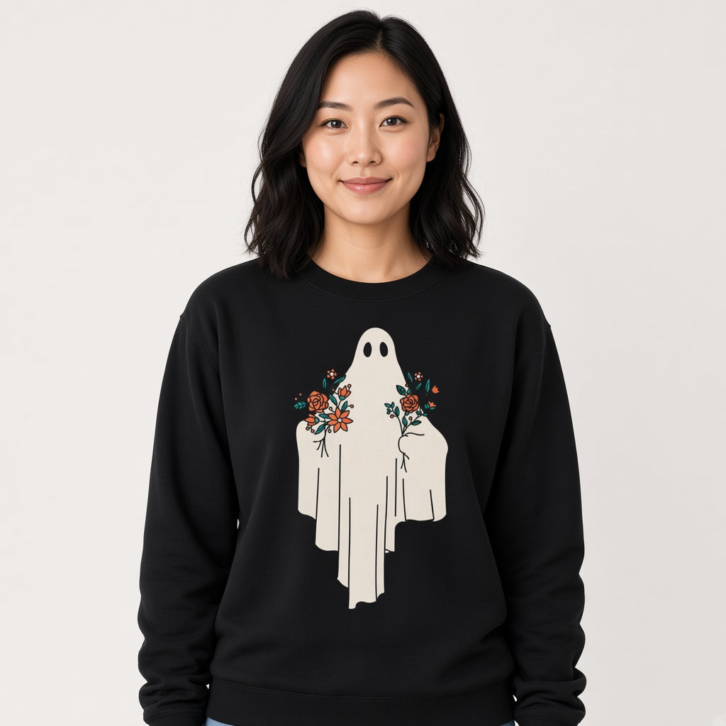 Ghost with flowers sweatshirt, funny sweatshirt, graphic shirts, unisex tshirt, printed sweatshirt