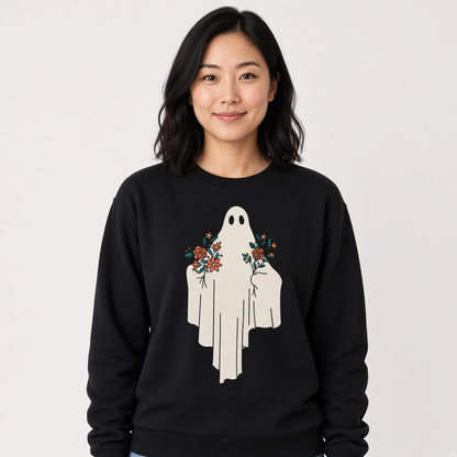 Ghost with flowers sweatshirt, funny sweatshirt, graphic shirts, unisex tshirt, printed sweatshirt