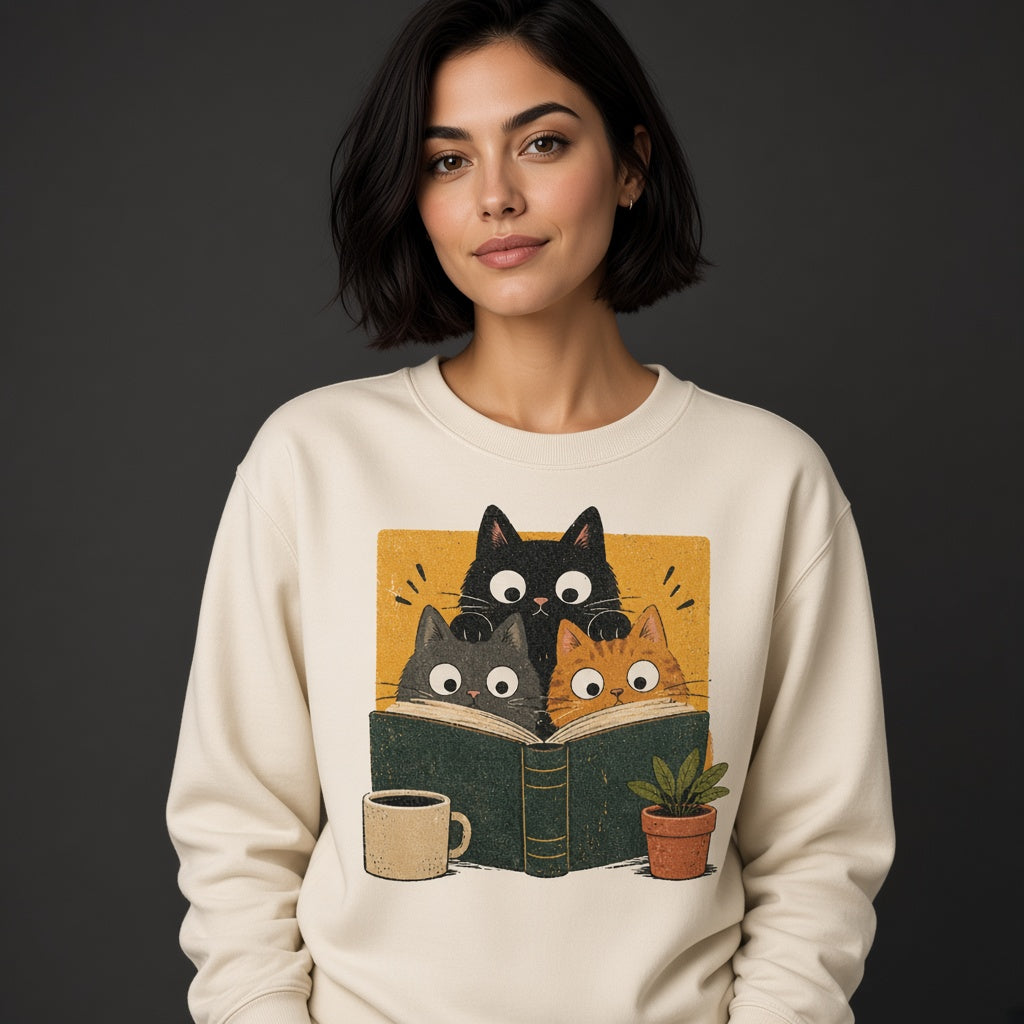 Retro Reading Cats Sweatshirt