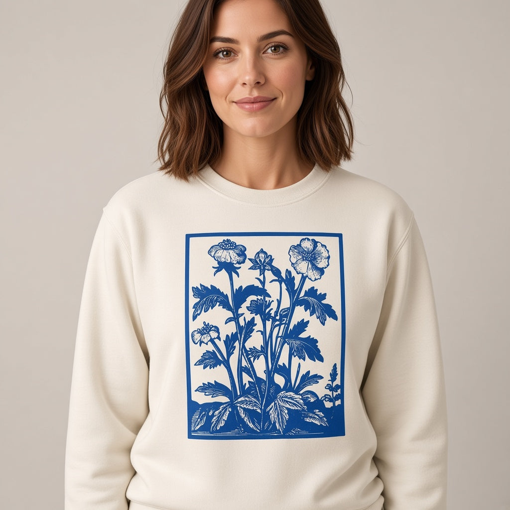 Vintage Blue Wildflower Graphic Sweatshirt